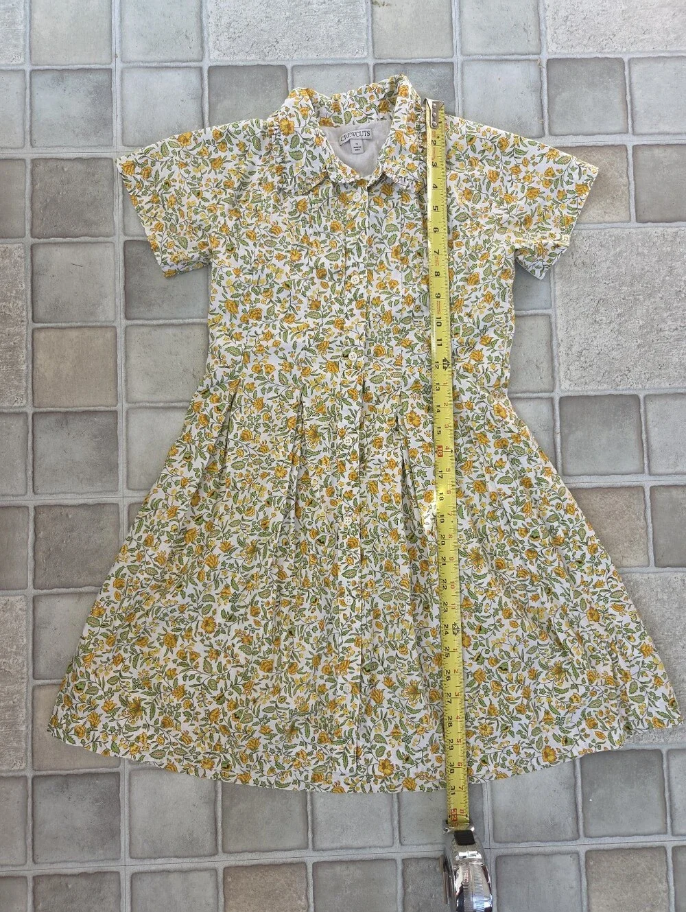 Girls Crewcuts Yellow Floral Button-Front Dress Size 12